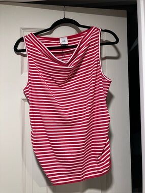 CAbi Windward Red & White Striped Sleeveless Cowl Neck Top